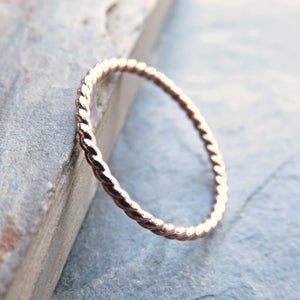 Tiny Rose Gold Twist Band - Solid 14k Gold Eternity Ring - Thin Wedding Band, Anniversary Ring, Promise Ring, or Stacking Ring