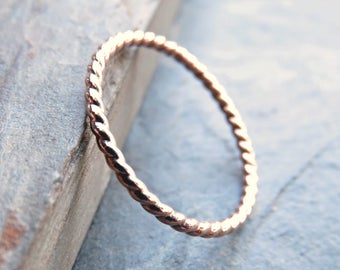 Tiny Rose Gold Twist Band - Solid 14k Gold Eternity Ring - Thin Wedding Band, Anniversary Ring, Promise Ring, or Stacking Ring