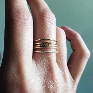 Tiny Solid 14k Gold Stacking Ring in Hammered, Matte, Notched, or Smooth Finish. 1mm Ring. Matte Hammered