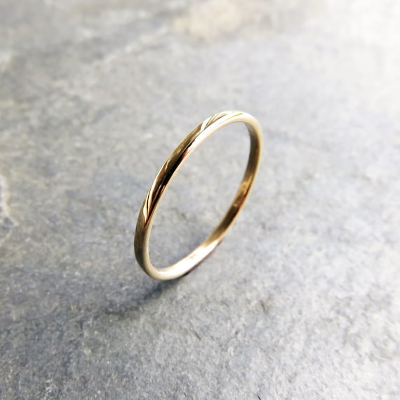 Thin gold ring solid 10k band rose and yellow gold stacking ring or wedding band 1.3mm thick with shiny or hammered finish