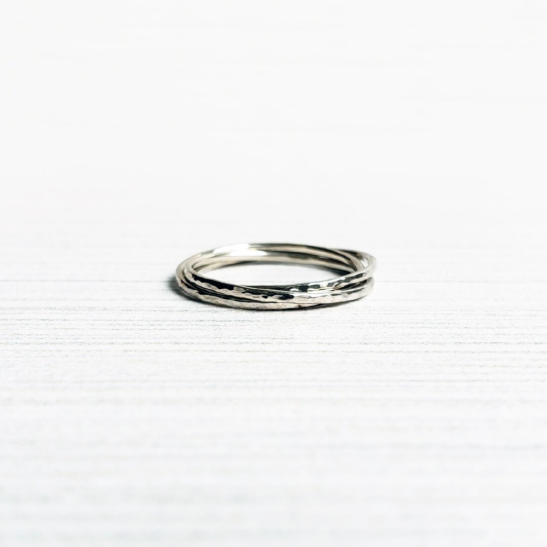 Anillos martillados de oro macizo de 14 k en oro blanco, amarillo