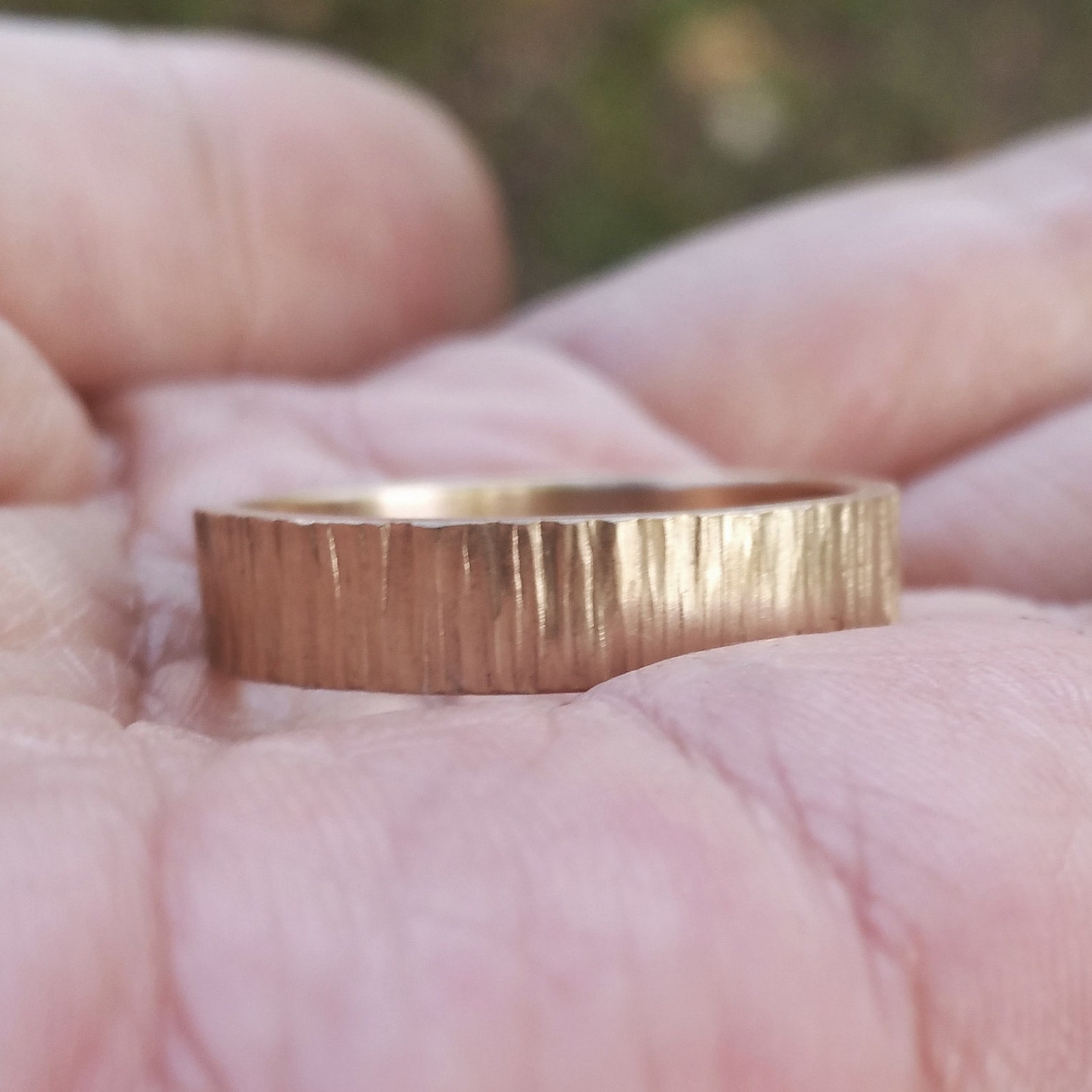 5mm Wide 14k Wood Grain Wedding Band for Men or Women Rustic Etsy