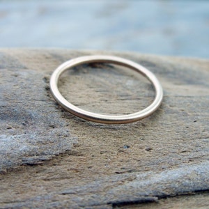 Simple Thin 14k Gold Wedding Band in Smooth, Hammered, or Matte Finish. Yellow Gold Full Round Halo Ring. image 2
