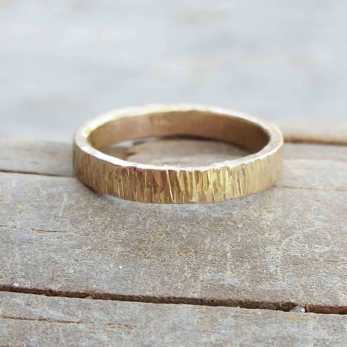 3mm Gold Wood Grain Wedding Band. Rustic Solid 14k Yellow or Etsy