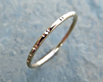 Solid 14k Gold Notched Wedding Band - Thin Gold Stacking Ring in Yellow, Rose, or White Gold - Textured Wedding Band