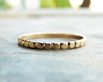 Solid 14k Gold Dots Wedding Band: Thin Eternity Stacking Ring