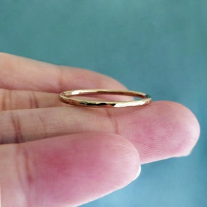 Simple Thin 14k Gold Wedding Band in Smooth, Hammered, or Matte Finish. Yellow Gold Full Round Halo Ring. Hammered