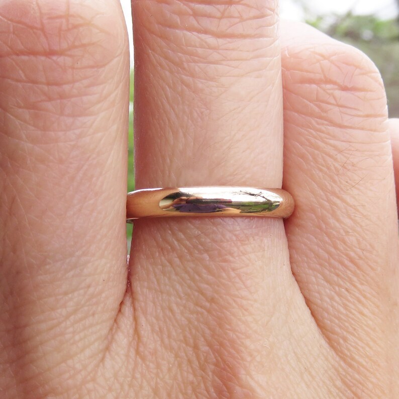 3mm Thick Gold Wedding Band or White Gold in Matte or High Polish Finish. Domed Ring in 14k or 18k Yellow Rose