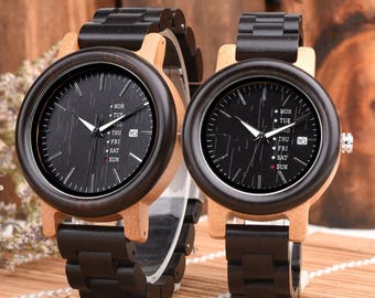 W209 Wood Watches | His & Hers Set | Personalized Engraved Watches | Couple Gifts | Anniversary Gift | Husband Wife Gift | Wedding Gift