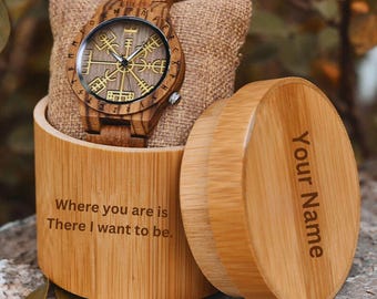 W242 Mens Watch, Wood Viking Style Watch, Personalized Viking Watch, Engraved Watch, Wooden Watch, Groomsmen Watch, Gift Dad Son, Man gifts