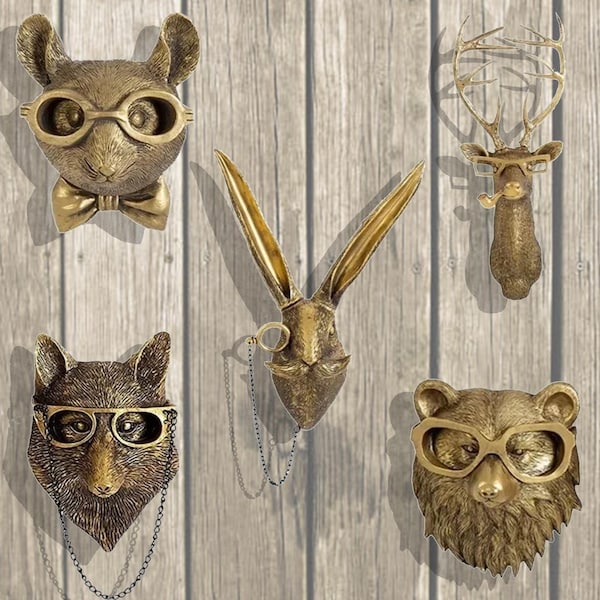 Bronze Tierkopf Figur Rustikale Wand Dekoration Faux Taxidermy Skulptur Hütte Hütte Kunst Hirsch Bär Elch Kopf Akzent Woodland Home Geschenk
