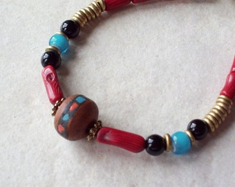 Bracelet - Origins Red Coral Bracelet-Jewelry Bracelet  Beadwork Primitive Rustic Eco Friendly