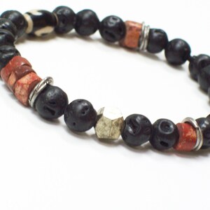 Lava Black Bracelet for Him with Tibetan Agate, Bauxite Trade Beads, Iron Pyrite-Bracelet mensjewelry formen fathersdaygifts energy image 3