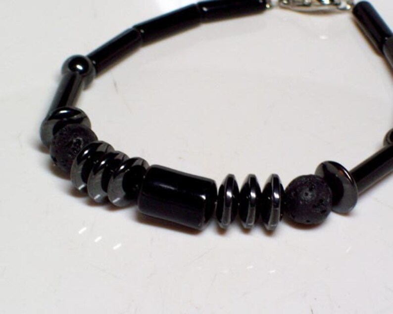 Men's Onyx Beaded Bracelet TENACITY Onyx, Lava Rock and Hematite mensjewelry formen birhdaygifts energy image 5