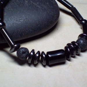 Men's Onyx Beaded Bracelet TENACITY Onyx, Lava Rock and Hematite mensjewelry formen birhdaygifts energy image 1
