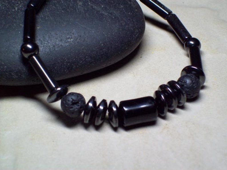 Men's Onyx Beaded Bracelet TENACITY Onyx, Lava Rock and Hematite mensjewelry formen birhdaygifts energy image 1