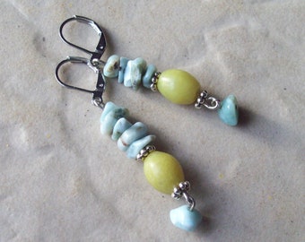 ASCEND – Natural Larimar and Olive Jade dangle earrings with Silver