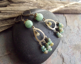 Paradise Aqua Peruvian Jade dangle earrings with Czech opal faceted glass and seed beads #earrings #jadeearrings #aqua #jewelry #handmade