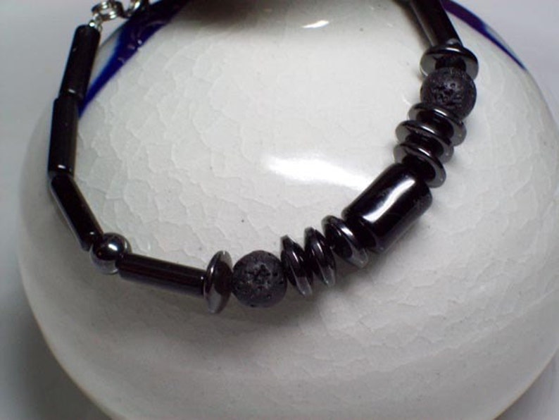 Men's Onyx Beaded Bracelet TENACITY Onyx, Lava Rock and Hematite mensjewelry formen birhdaygifts energy image 2