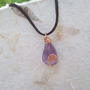 AMY PENDANT - Natural Amethyst crystal pendant has lovely tranquil energy is wire-wrapped in copper