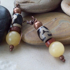 SWEET SPIRIT Golden Earrings Honey Calcite with Tibetan Agate and African Bauxite Trade Beads-Jewelry Earrings image 4