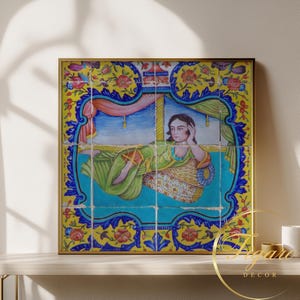 ANTIQUE PERSIAN Fliesenreproduktion | Qajar Kunst | Poster | Premium Giclée-Druck | Leinwanddruck | Sammler Geschenk