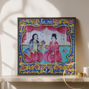 ANTIQUE PERSIAN Fliesenreproduktion | Qajar Kunst | Poster | Premium Giclée-Druck | Leinwanddruck | Sammler Geschenk