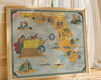 Vintage PIRATE MAP, 1950 | Fine Art Poster | Premium Giclée Print | Vintage Wall Art | Rare Artwork | Collectors Gift