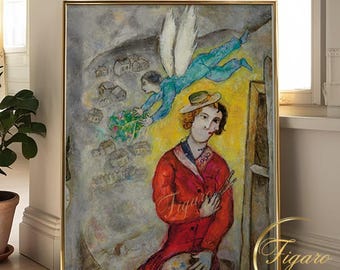 シャガールのアートプリント「新郎新婦、エッフェル塔のロマンチックな