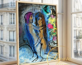 MARC CHAGALL 'lovers With a Bouquet' - Original Lithograph- Signed