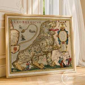 ANTIQUE MAP, &quot;Leo Belgicus&quot;, 1583 | Fine Art Poster | Premium Giclée Print | Vintage Wall Art | Rare Artwork | Canvas Print