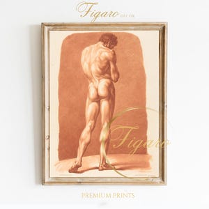 Male Figure Drawing, XVIII c. Premium Print. Vintage Wall Art