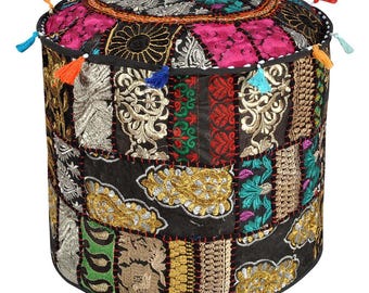 Funda redonda de patchwork estilo bohemio para puf, otomana bordada a mano, cojín de suelo, decoración para sala de estar.