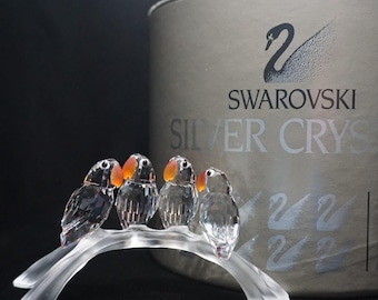 Swarovski Crystal Baby Lovebirds With Original Box Cylinder