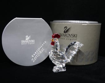Swarovski Crystal Cockerel Figurine With Original Box Cylinder