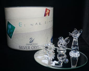 Swarovski Crystal Cat Mouse Hedgehog Figurines With Original Box Cylinder