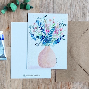 Carte avec enveloppe kraft "Finesse champêtre" - Impression aquarelle - Papeterie carterie déco