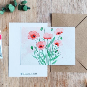 Carte avec enveloppe kraft "Coquelicots" - Impression aquarelle - Papeterie carterie déco