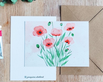 Carte avec enveloppe kraft "Coquelicots" - Impression aquarelle - Papeterie carterie déco