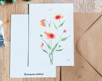 Carte avec enveloppe kraft "Les vibrantes" - Impression aquarelle - Papeterie carterie déco
