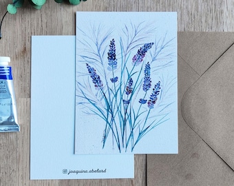 Carte avec enveloppe kraft "Lavande" - Impression aquarelle - Papeterie carterie déco