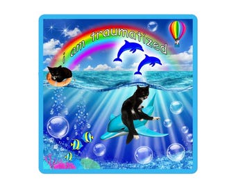 Adesivo Symphony Dolphin Meme Brain Rot, Fruitiger Aero, Gato Engraçado