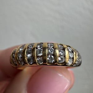 Vintage 18k Gold Diamond Cluster Ring: Dome Bombe Statement Band, Size 6.75/7