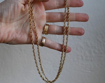 Cadena larga estilo cuerda vintage de oro macizo de 14 quilates, pesada, de 17,04 g (27 pulgadas de largo)