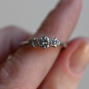 Antique Platinum Art Deco Old Euro Cut Triple Diamond Engagement Ring - size 6.75/7