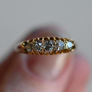 Antique Victorian 1890 Boat OMC Old Mine Cut Diamond Ring - size 7.75