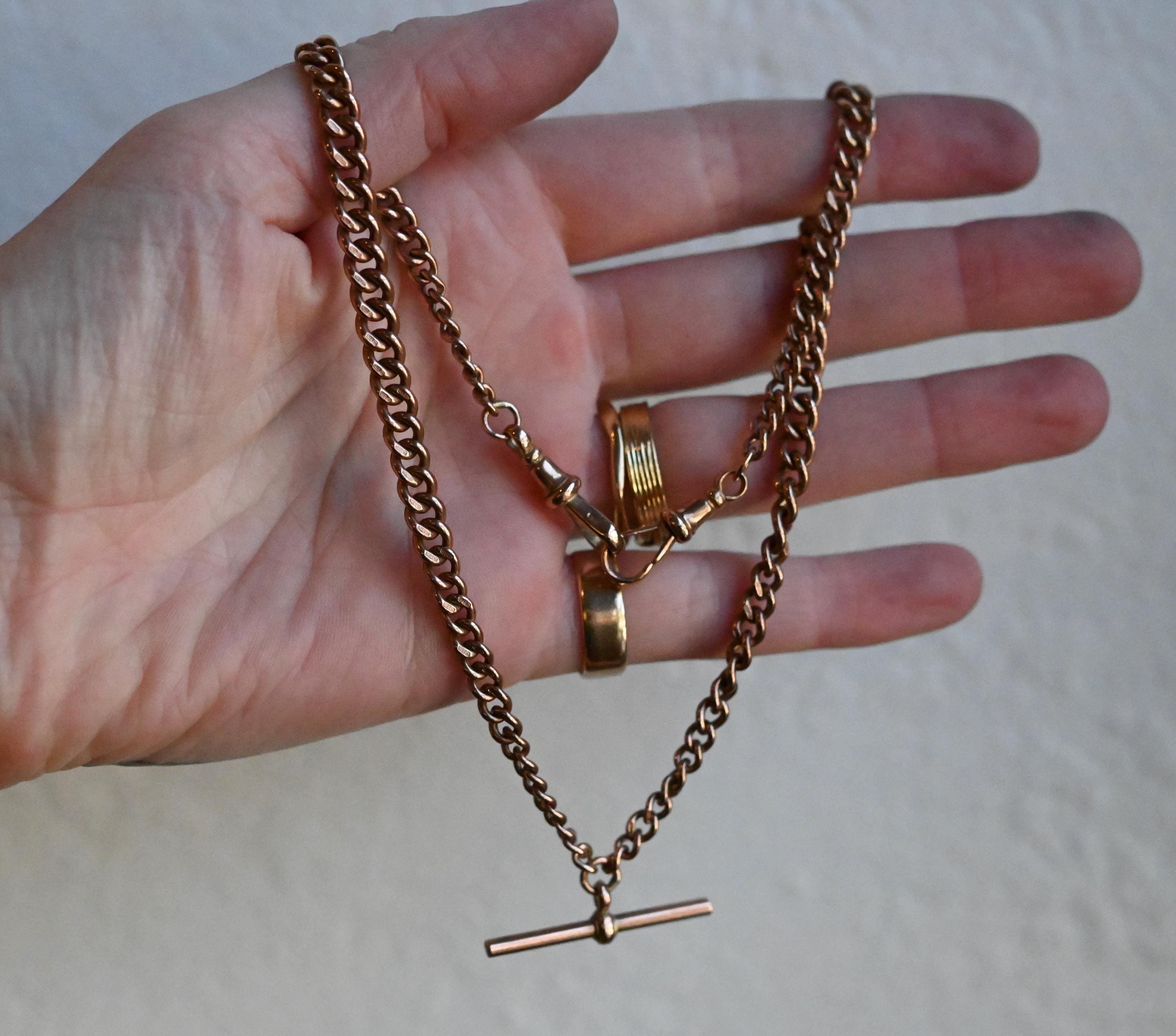 Antique 9k Rose Gold Albert Watch Chain Necklace with Dog Clasp 17"