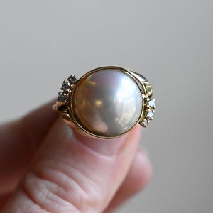 14k Gold Vintage Pearl & Diamond Ring - size 7.5/7.75