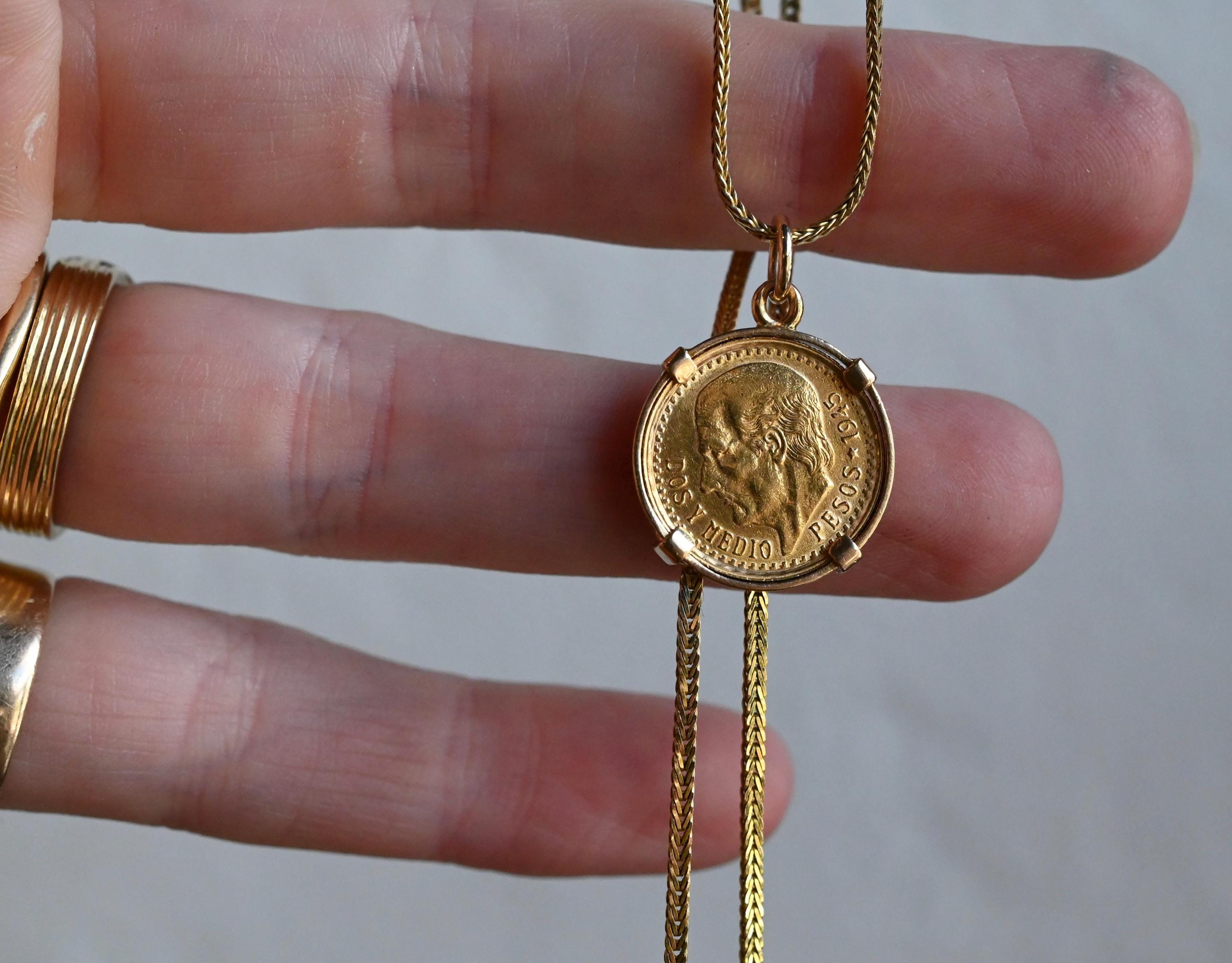 Gold Mexican Dos Pesos Coin Pendant UK