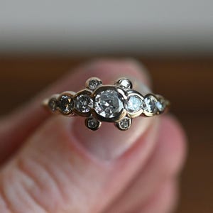Antique 18k Gold Diamond Ring: Bezel Set Old Cut Diamonds - size 8.25 (free sizing)